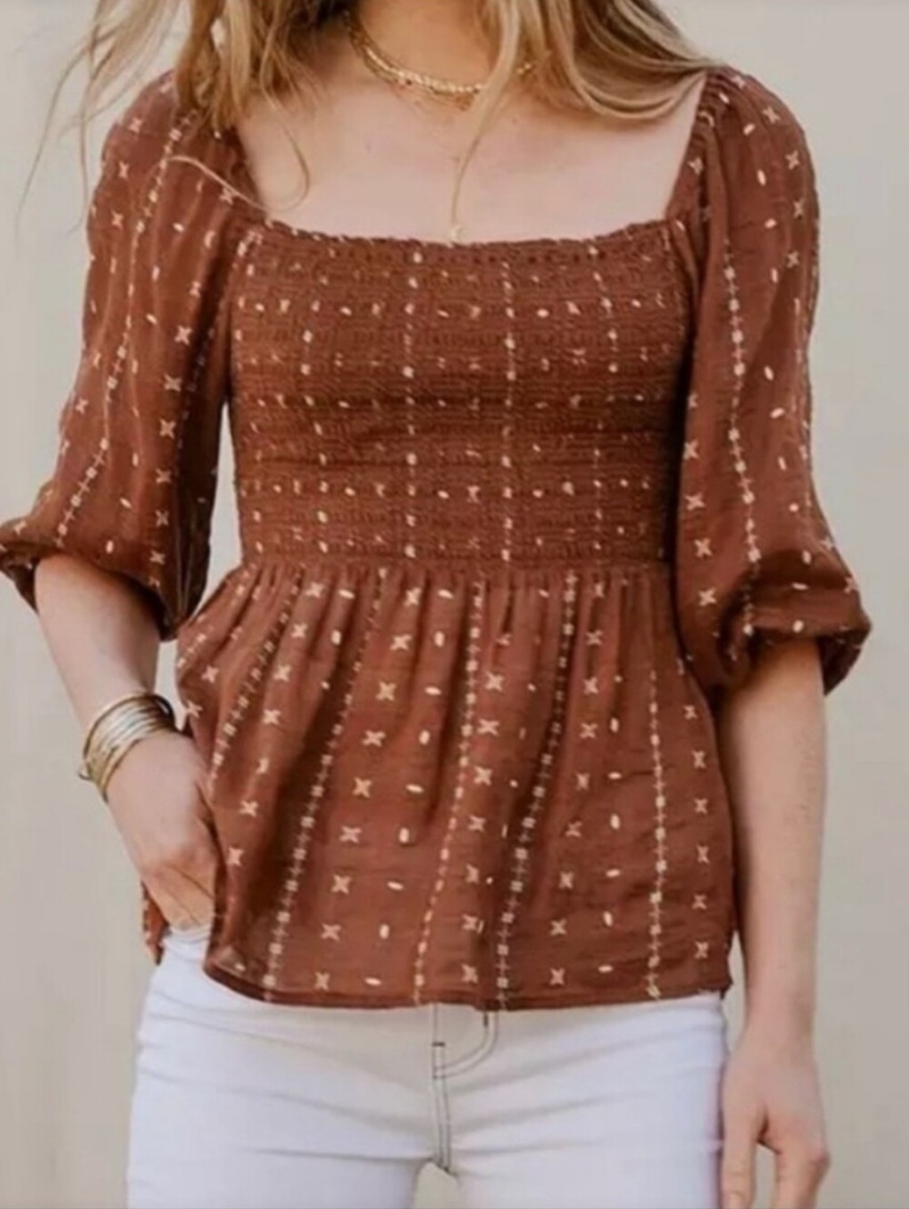 Good Hart Matilda Jane Kimbell Top Boho Cottagecore Peasant Western Brown Small